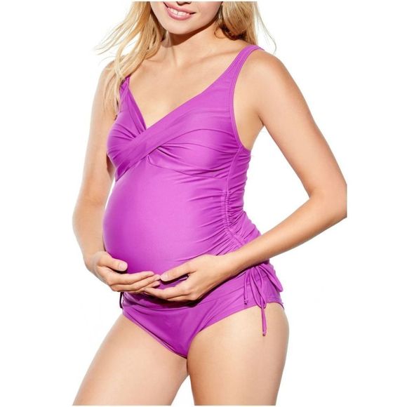 MATERNAL AMERICA Ruched Maternity Tankini Swimsuit - Picture 1 of 1